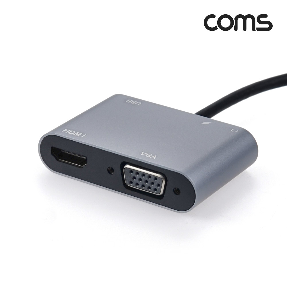 Coms 5 in 1 USB 3.1(Type C) 멀티 컨버터, HDMI VGA USB3.0 Audio C타입 PD충전, 유선 미러링, 4K@30Hz, 1080P FHD, D-SUB RGB