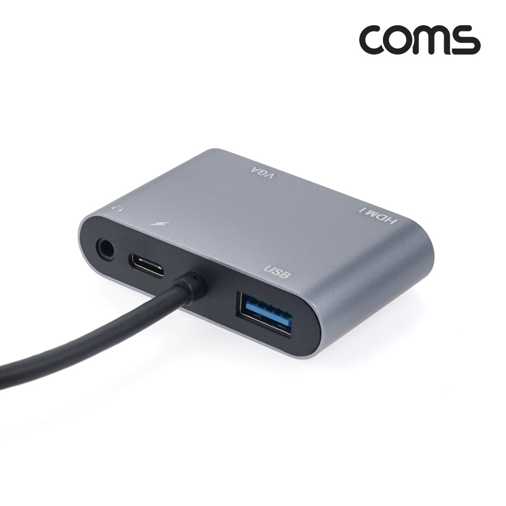 Coms 5 in 1 USB 3.1(Type C) 멀티 컨버터, HDMI VGA USB3.0 Audio C타입 PD충전, 유선 미러링, 4K@30Hz, 1080P FHD, D-SUB RGB