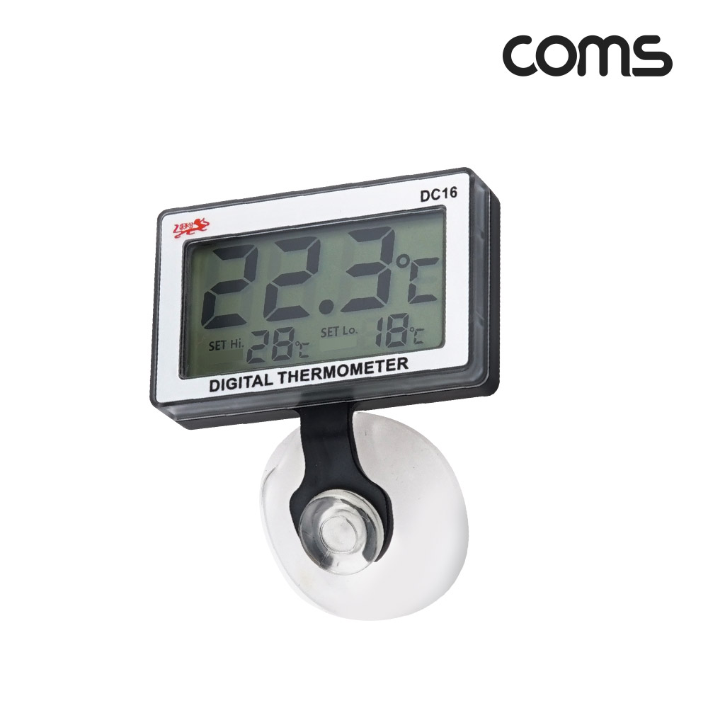 Coms 아쿠아리움 디지털 온도계, 수족관, 수조, 물탱크, 0도~37도, 알람, 방수