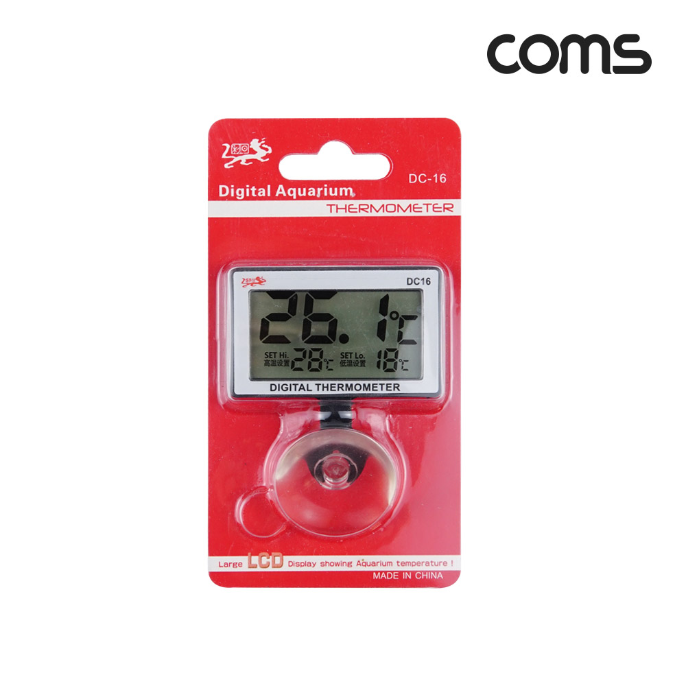 Coms 아쿠아리움 디지털 온도계, 수족관, 수조, 물탱크, 0도~37도, 알람, 방수