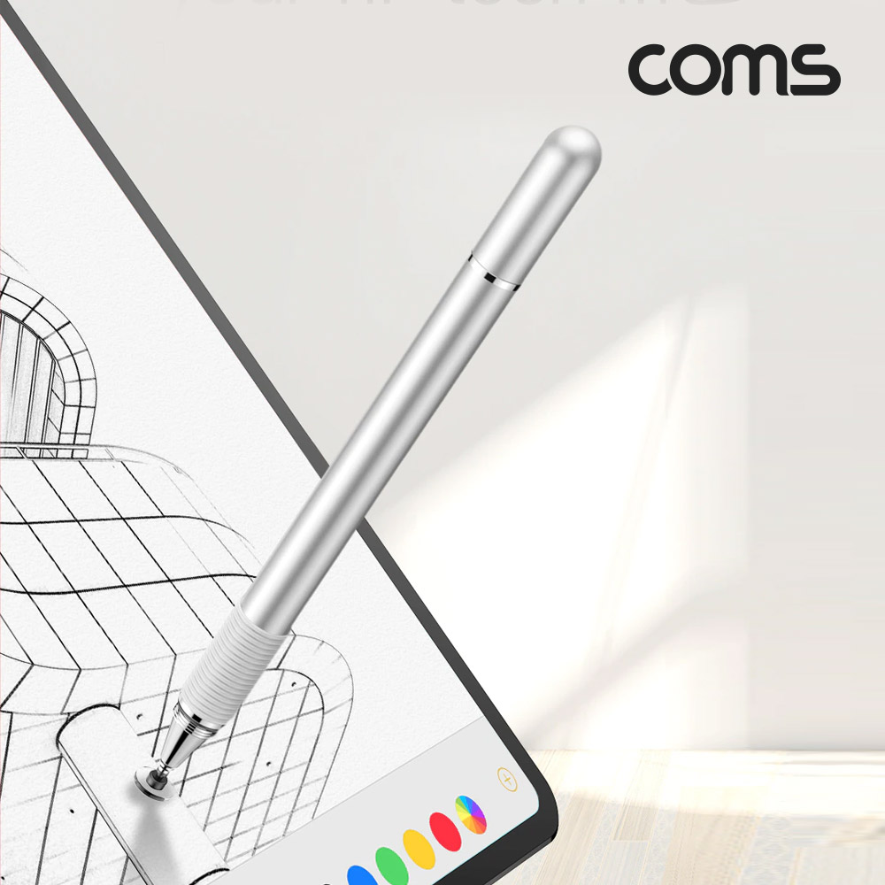 Coms 스마트폰 터치펜, 볼펜, 정전식, 디스크형, 펜 타입, 스타일러스, silver