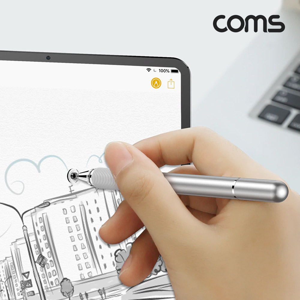 Coms 스마트폰 터치펜, 볼펜, 정전식, 디스크형, 펜 타입, 스타일러스, silver