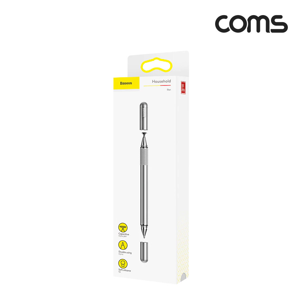 Coms 스마트폰 터치펜, 볼펜, 정전식, 디스크형, 펜 타입, 스타일러스, silver