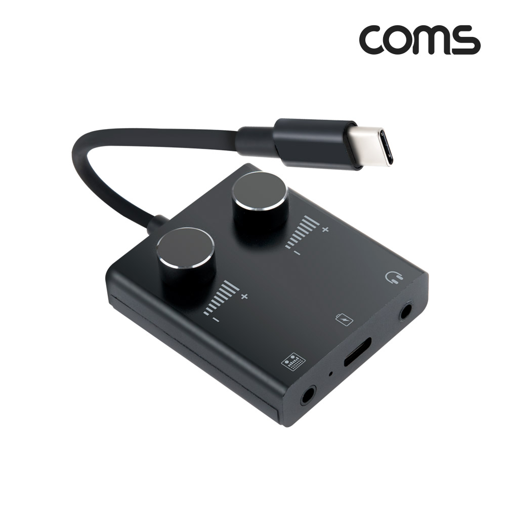 Coms Type C 오디오 컨버터(볼륨조절), C타입 to AUX 젠더, 3.5mm 스테레오, Stereo, 충전/이어폰/사운드카드 연결
