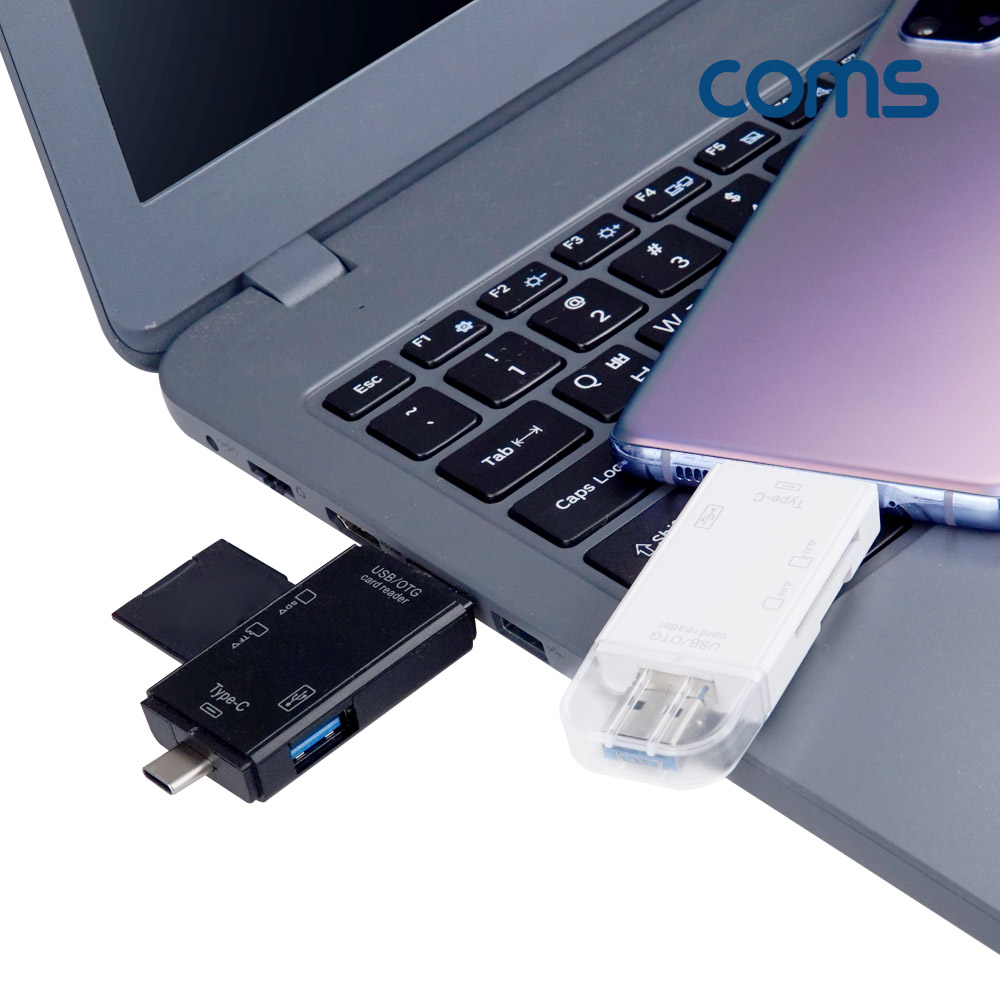 Coms USB 3.1(Type C) 멀티 카드리더기, White, OTG, USB 2.0, S, TF(Micro SD)