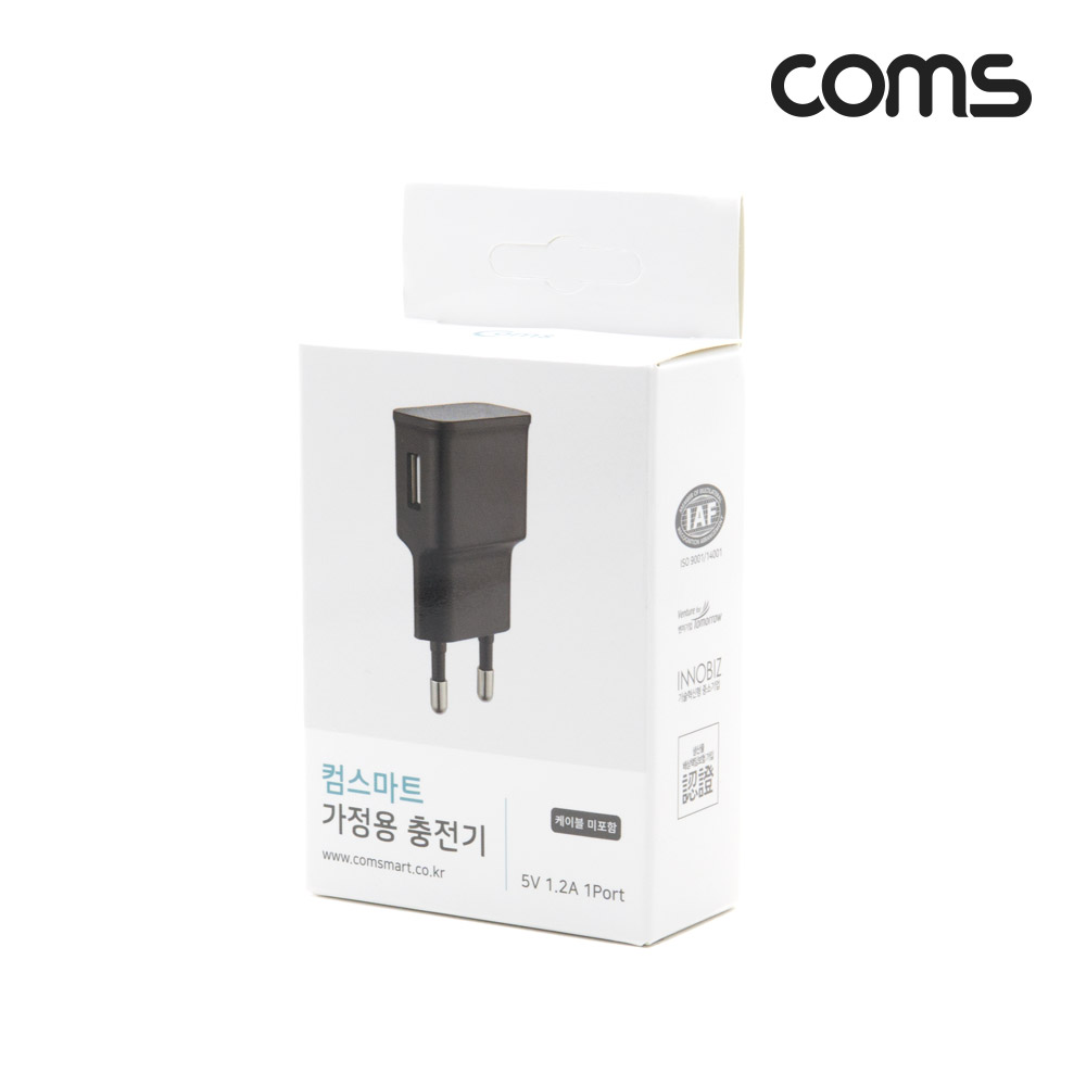 Coms 가정용 충전기 5V 1.2A, 블랙, 케이블 미포함, 컴스