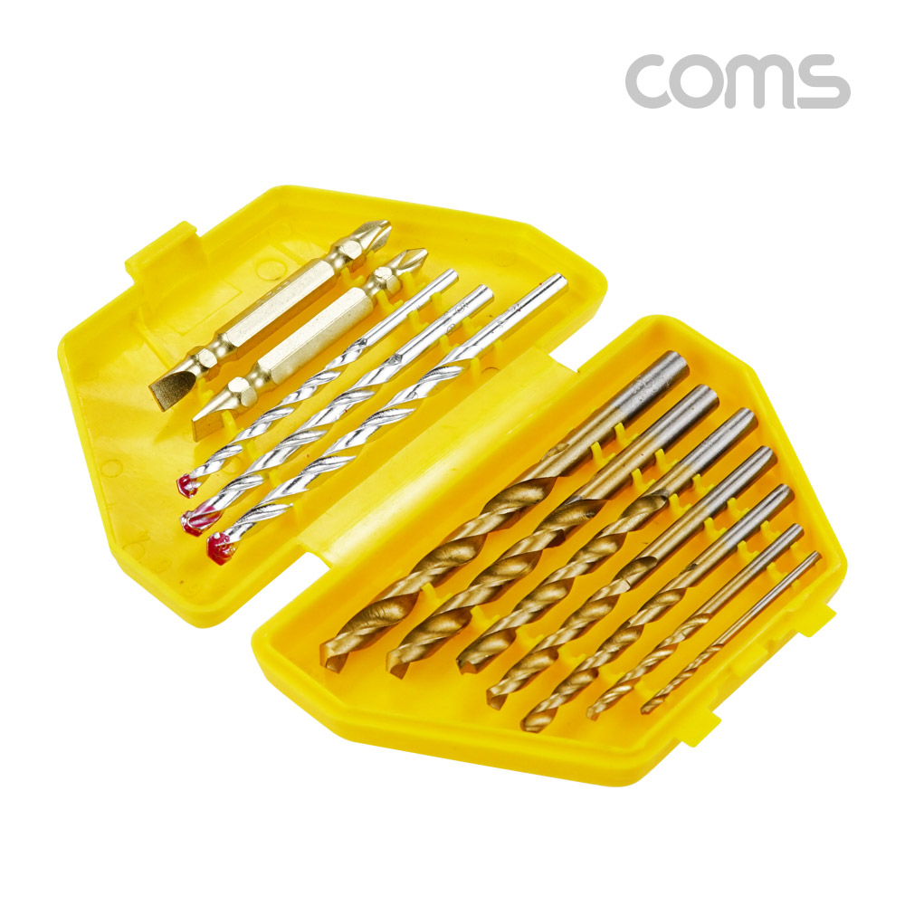 Coms 12Pcs 혼합 비트세트, 콘기리, 드릴비트, 드라이버 비트, 고강도 티타늄, 철 목공용, 드릴날 공구세트