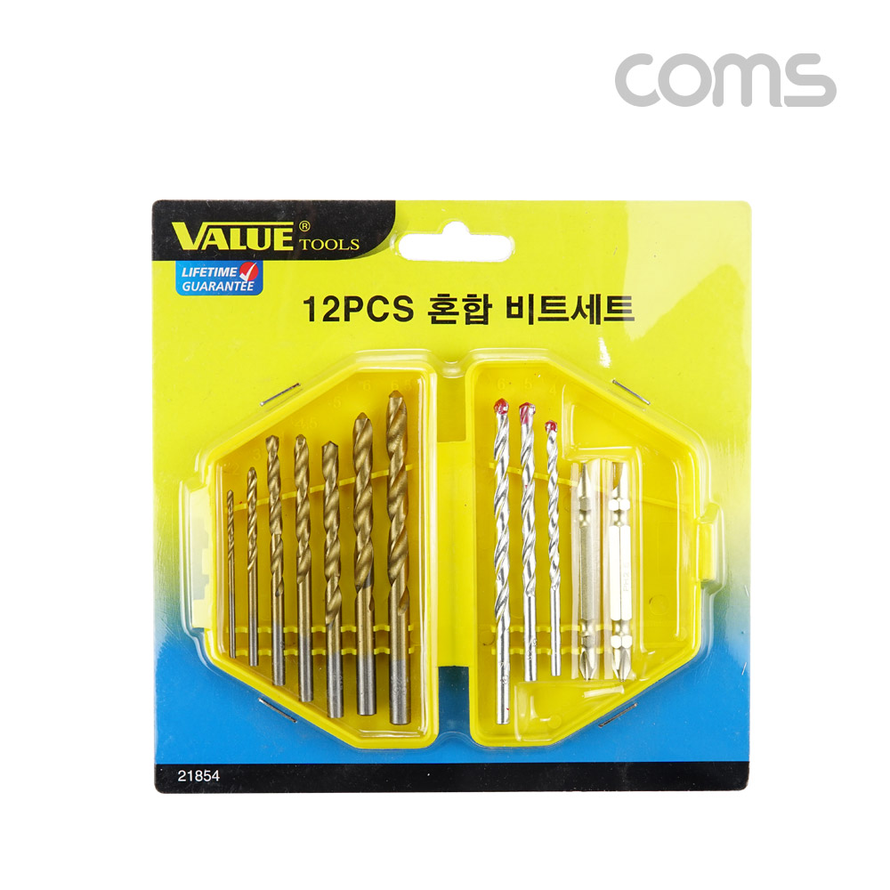 Coms 12Pcs 혼합 비트세트, 콘기리, 드릴비트, 드라이버 비트, 고강도 티타늄, 철 목공용, 드릴날 공구세트