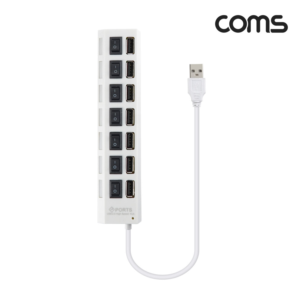 Coms USB 2.0 7포트 허브 (무전원 / 개별스위치), 보조전원