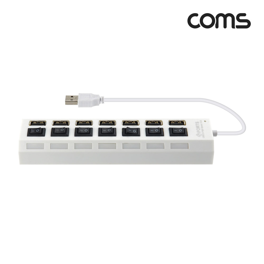 Coms USB 2.0 7포트 허브 (무전원 / 개별스위치), 보조전원