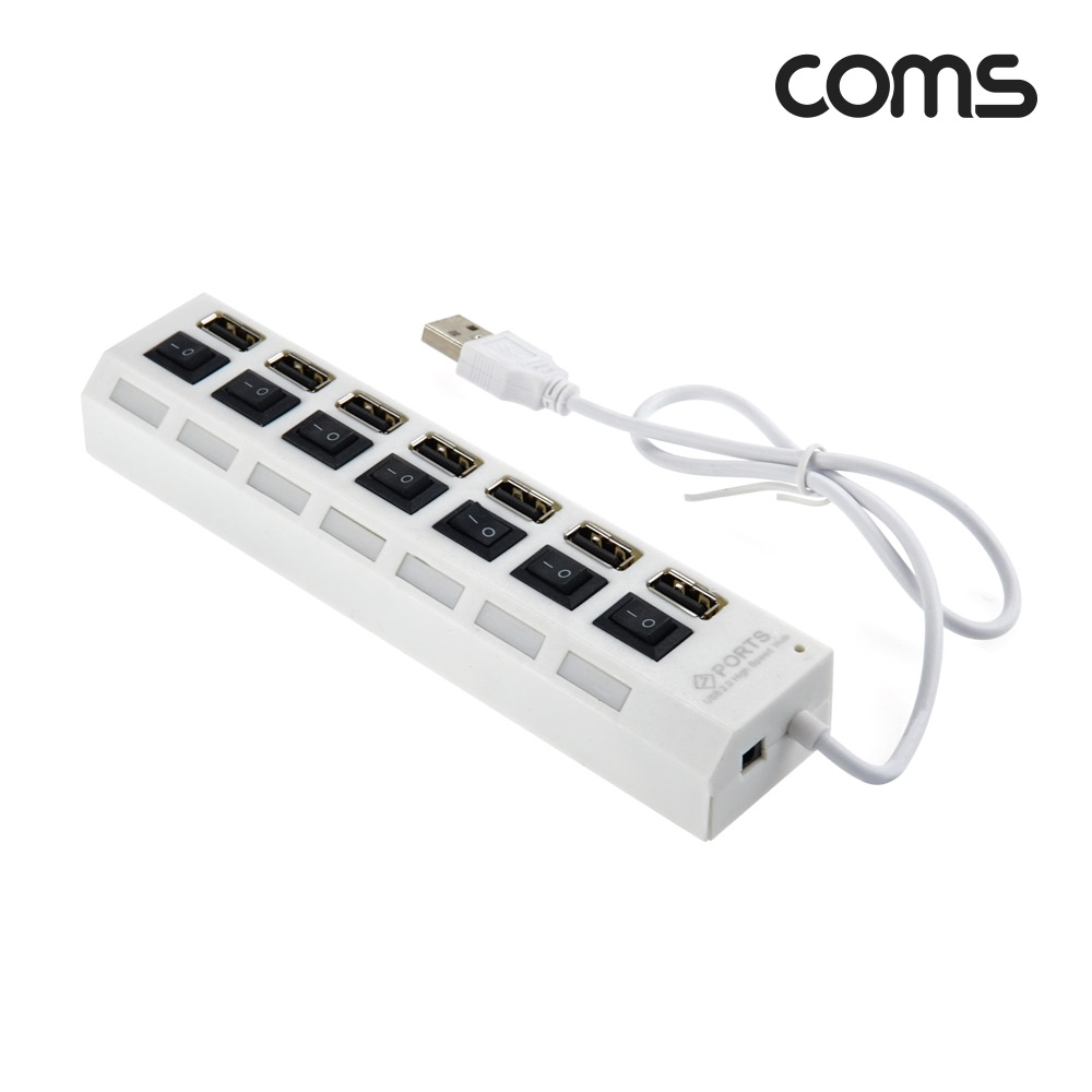 Coms USB 2.0 7포트 허브 (무전원 / 개별스위치), 보조전원