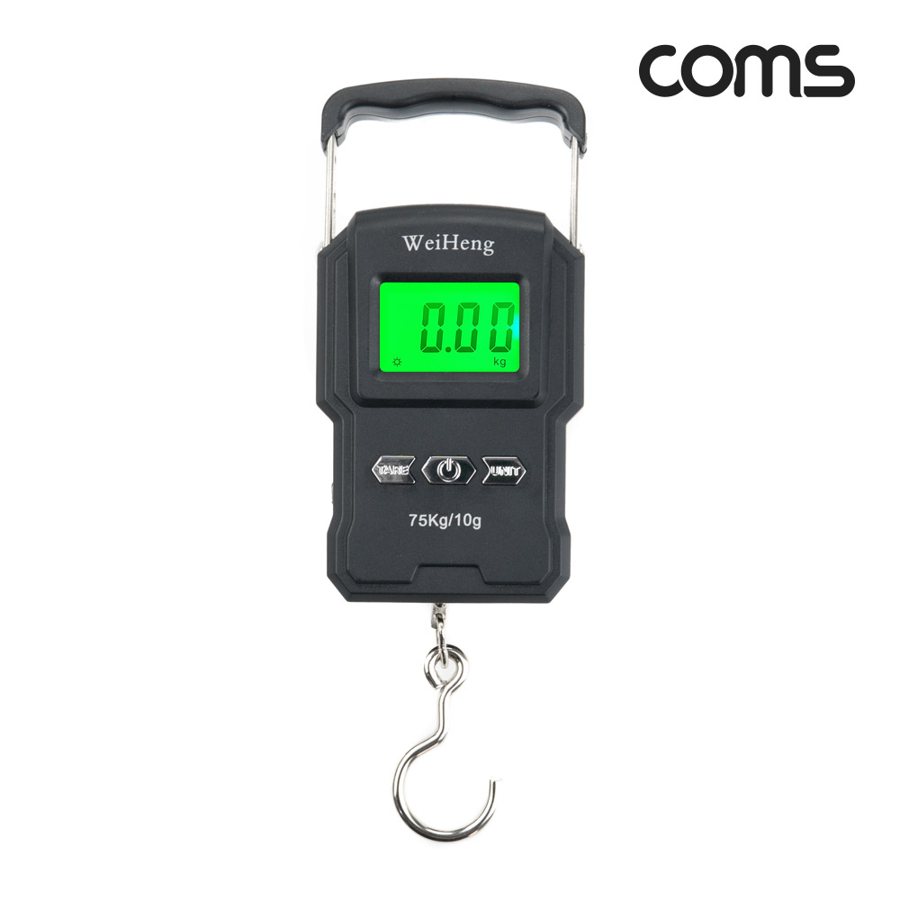 Coms 휴대용 디지털 손저울 / 여행 캐리어 가방 무게 측정 최대 75kg / 후크 고리 미니 크레인