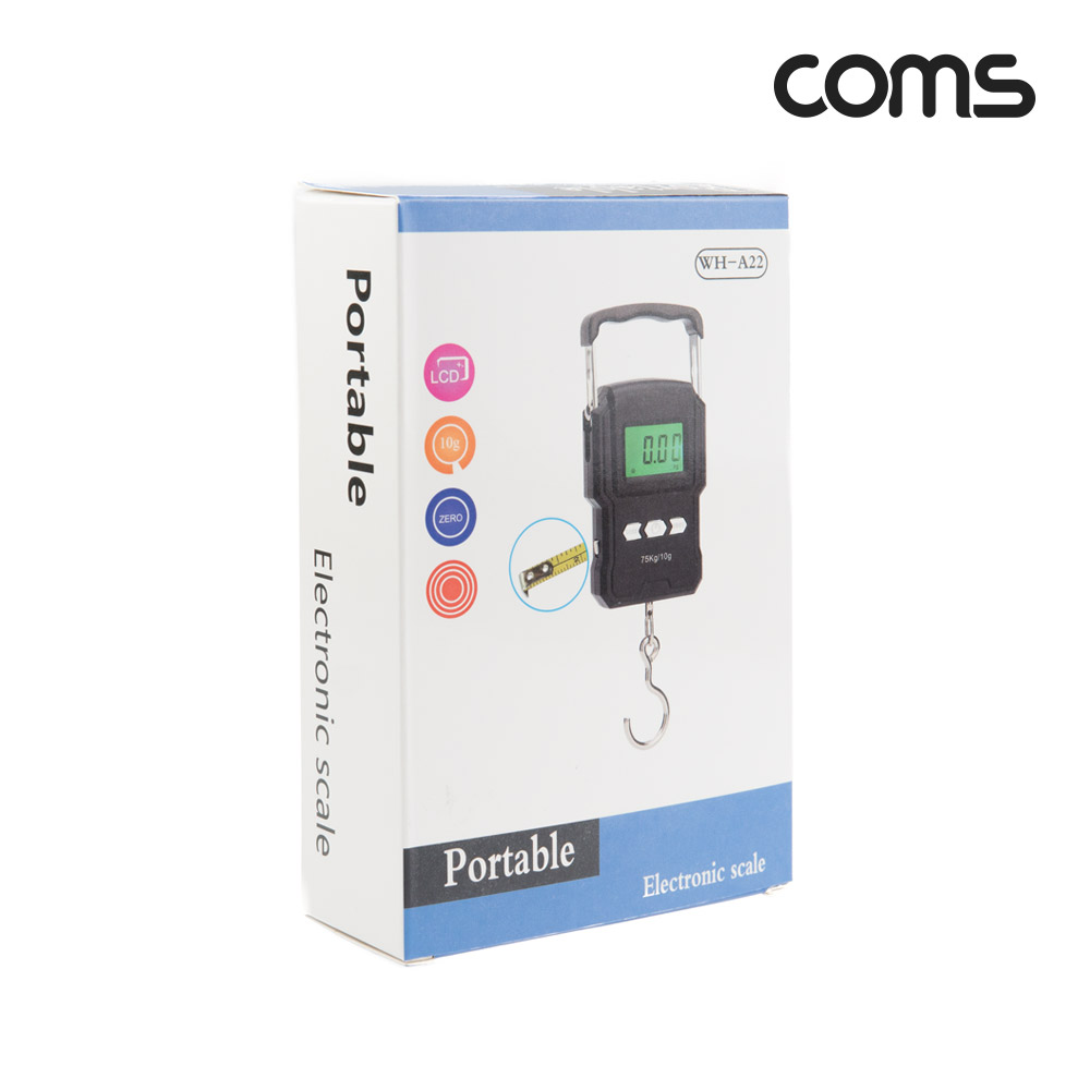 Coms 휴대용 디지털 손저울 / 여행 캐리어 가방 무게 측정 최대 75kg / 후크 고리 미니 크레인