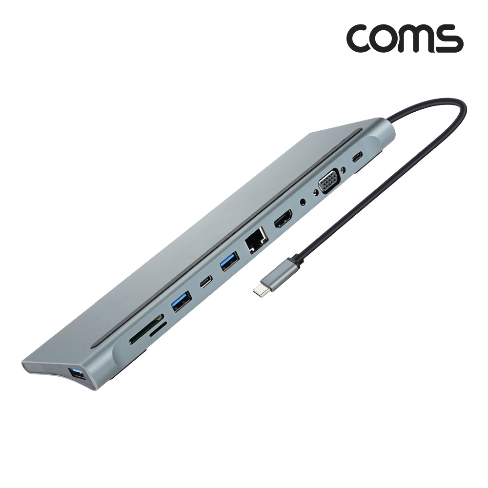 Coms USB C타입 멀티 허브 도킹스테이션 12 in 1 HDMI 4K@30Hz VGA USB 3.1(Type C) PD SD TF Card Micro SD USB 3.0 3.5mm오디오출력 RJ45 이더넷 랜 LAN
