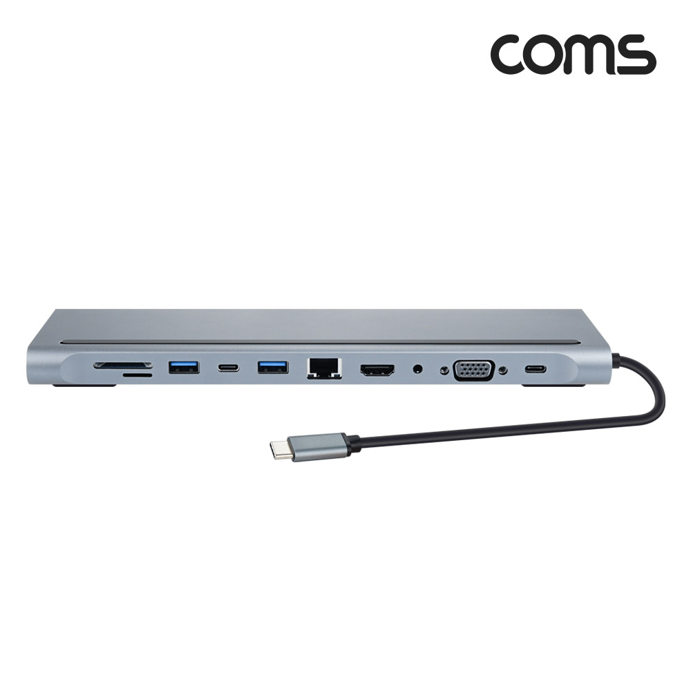 Coms USB C타입 멀티 허브 도킹스테이션 12 in 1 HDMI 4K@30Hz VGA USB 3.1(Type C) PD SD TF Card Micro SD USB 3.0 3.5mm오디오출력 RJ45 이더넷 랜 LAN