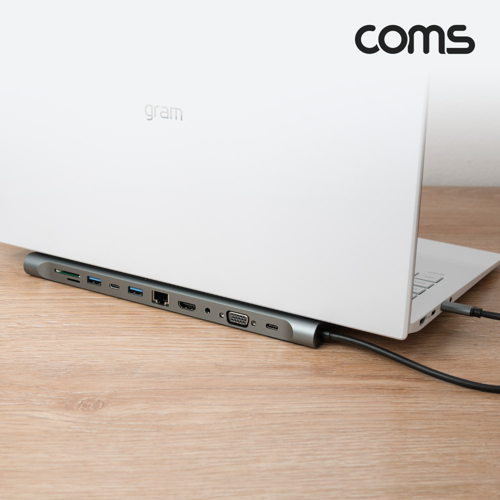 Coms USB C타입 멀티 허브 도킹스테이션 12 in 1 HDMI 4K@30Hz VGA USB 3.1(Type C) PD SD TF Card Micro SD USB 3.0 3.5mm오디오출력 RJ45 이더넷 랜 LAN