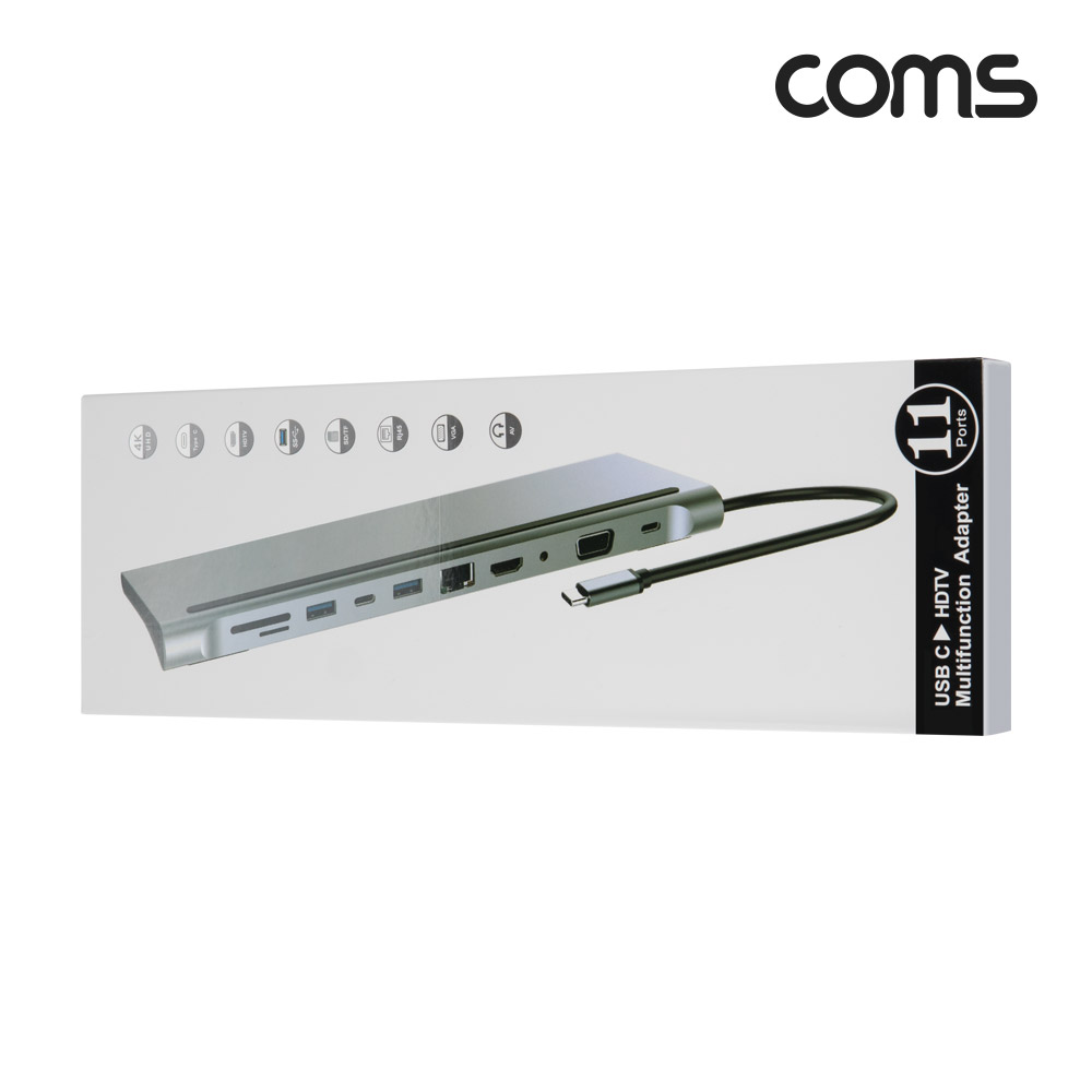 Coms USB C타입 멀티 허브 도킹스테이션 12 in 1 HDMI 4K@30Hz VGA USB 3.1(Type C) PD SD TF Card Micro SD USB 3.0 3.5mm오디오출력 RJ45 이더넷 랜 LAN