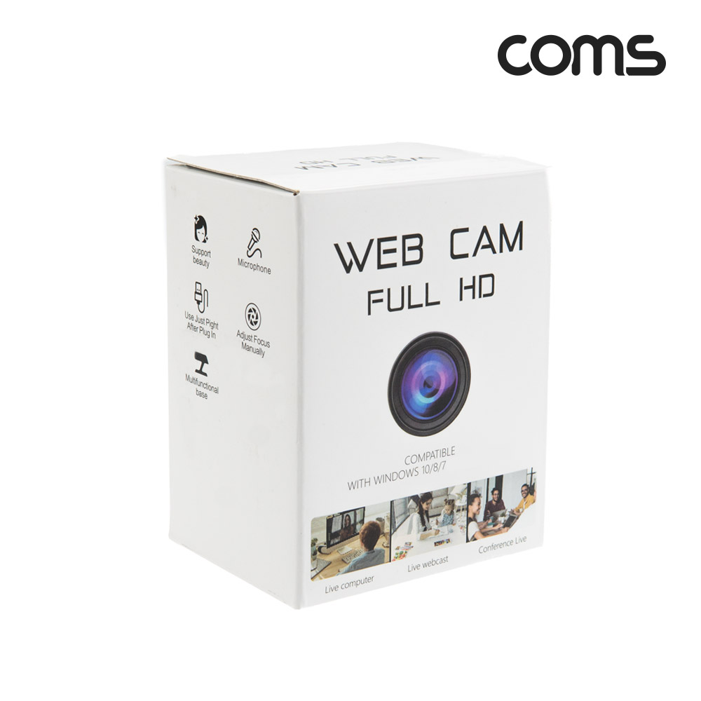 Coms LED 웹캠, 램프 조명, 웹카메라, Full HD 1920 x 1080P, 마이크 내장, 화상채팅 회의 방송
