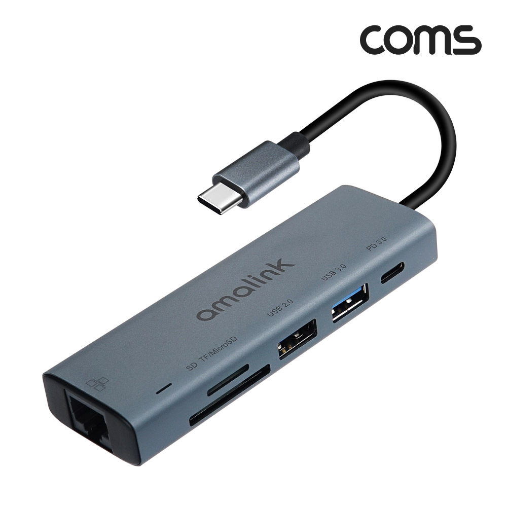 Coms USB 3.1 Type C 멀티 도킹&허브, USB 3.0, 2.0, Type-C(PD) 포트, RJ45 이더넷 랜 LAN, SD TF Card, 도킹스테이션
