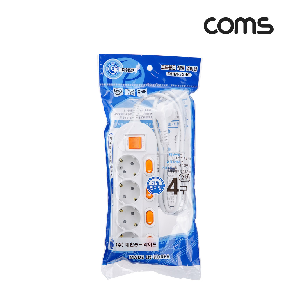 Coms 개별 스위치 멀티탭 4구 접지, 대한 SW 2호, 16A 1.5M