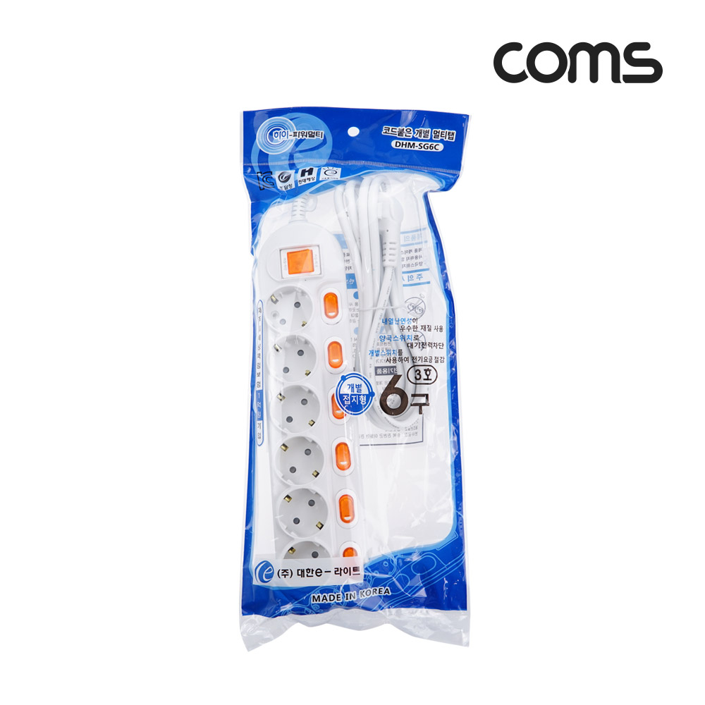Coms 개별 스위치 멀티탭 6구 접지, 대한 SW 3호, 16A 2.5M
