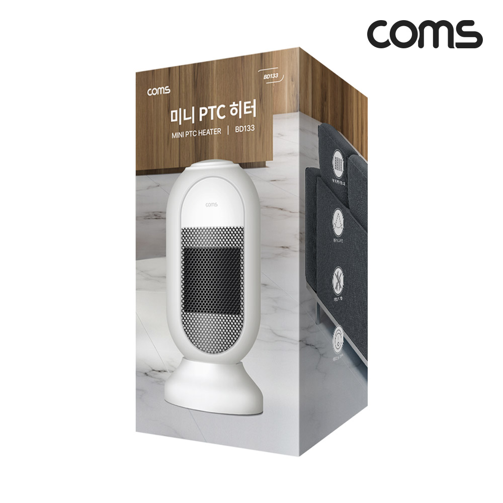 Coms 미니 PTC 히터, 가정용 전기히터 온풍기, 소형 쾌속난방 좌우 자동회전 과열방지