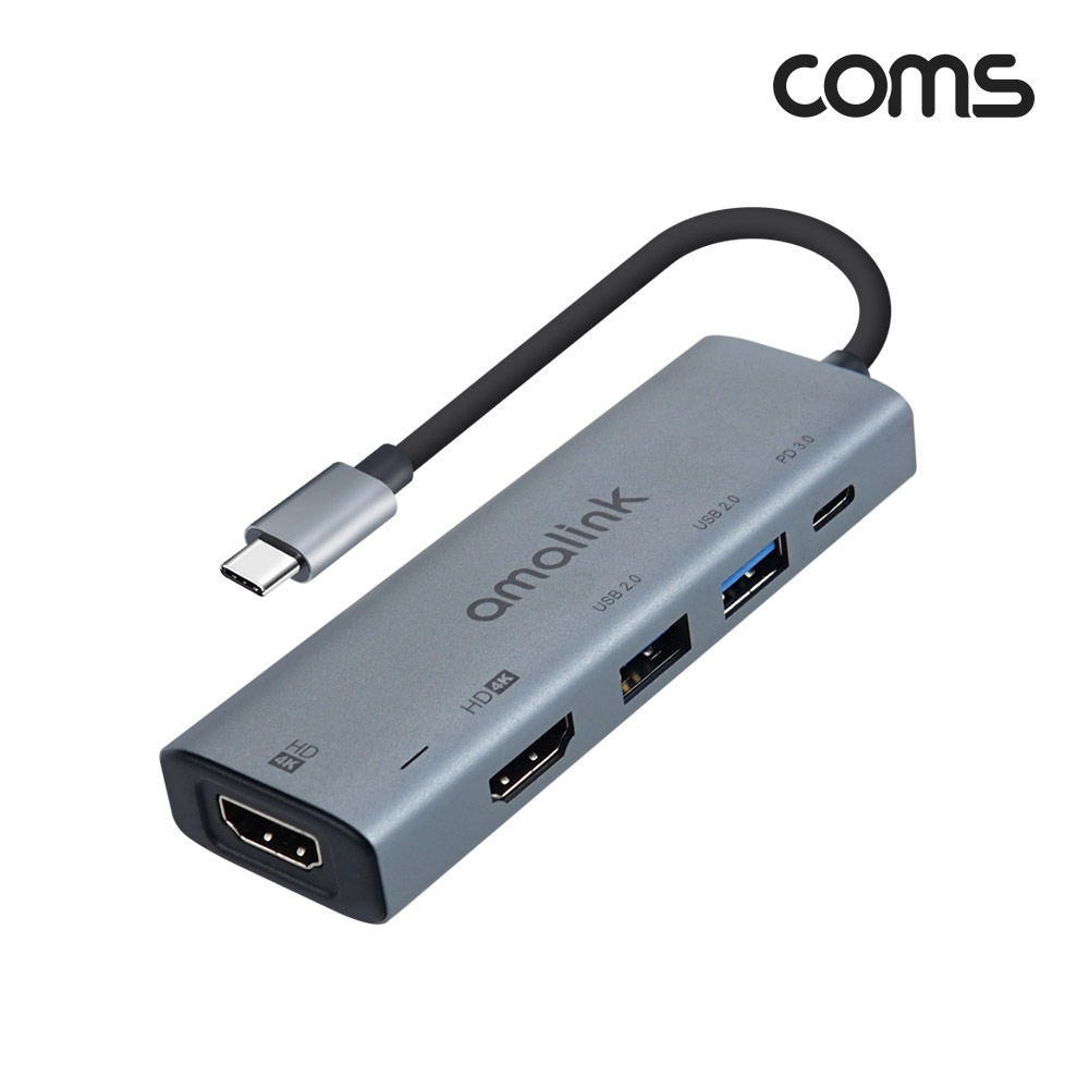 Coms USB Type C to HDMI 듀얼 컨버터, 4K@60Hz, HDMIx2 + USB2.0x2 + PD3.0, 도킹스테이션 허브 화면미러링
