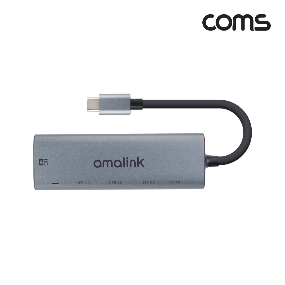 Coms USB Type C to HDMI 컨버터, 4K@30Hz, HDMI + USB2.0x2 + USB3.0 + PD3.0, 도킹스테이션 허브 화면미러링
