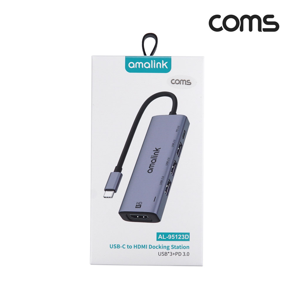 Coms USB Type C to HDMI 컨버터, 4K@30Hz, HDMI + USB2.0x2 + USB3.0 + PD3.0, 도킹스테이션 허브 화면미러링