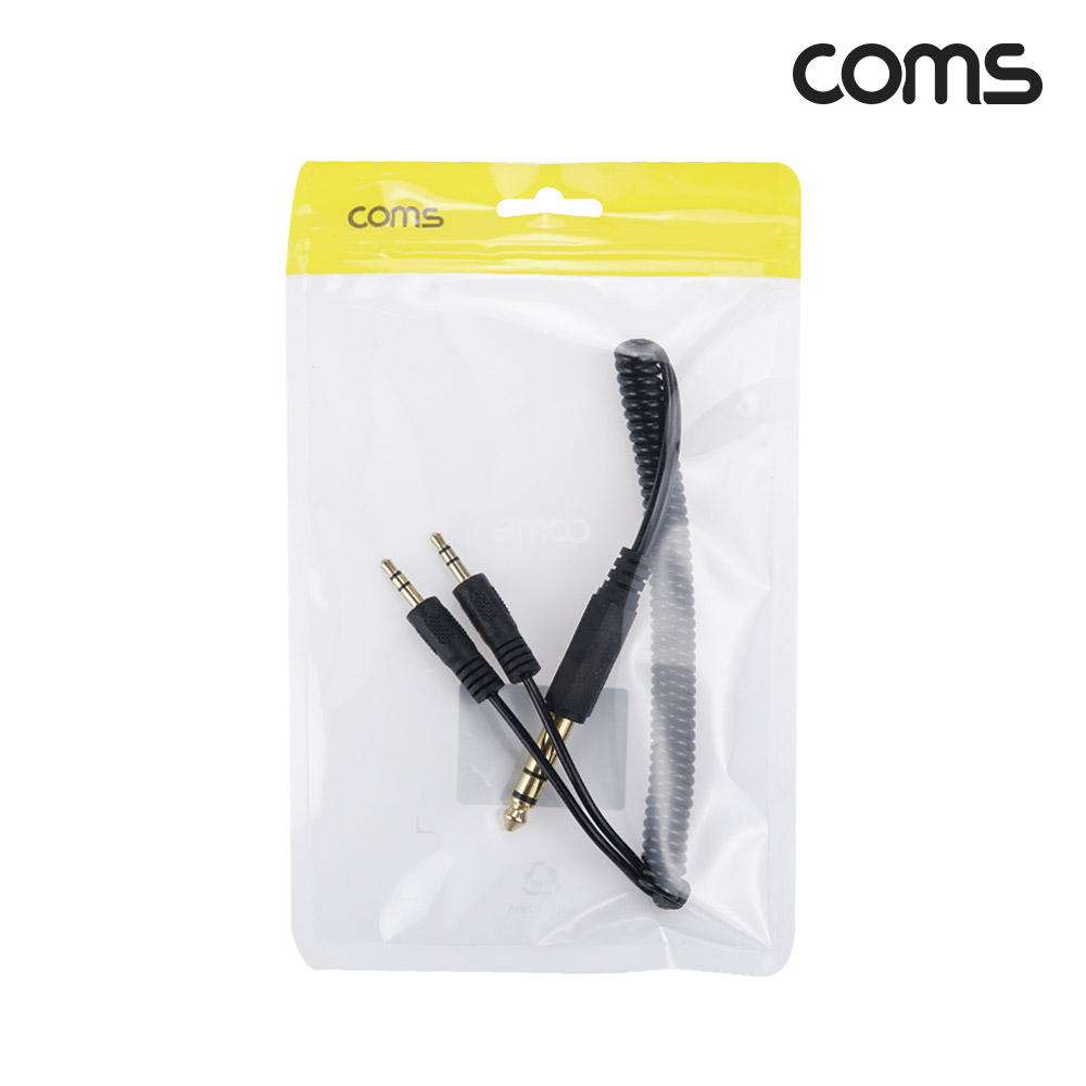 Coms AV 스프링 케이블, 3.5 Stereo 스테레오(M)x2 to 6.5 (M) 30cm~80cm, 오디오 변환, 2분배