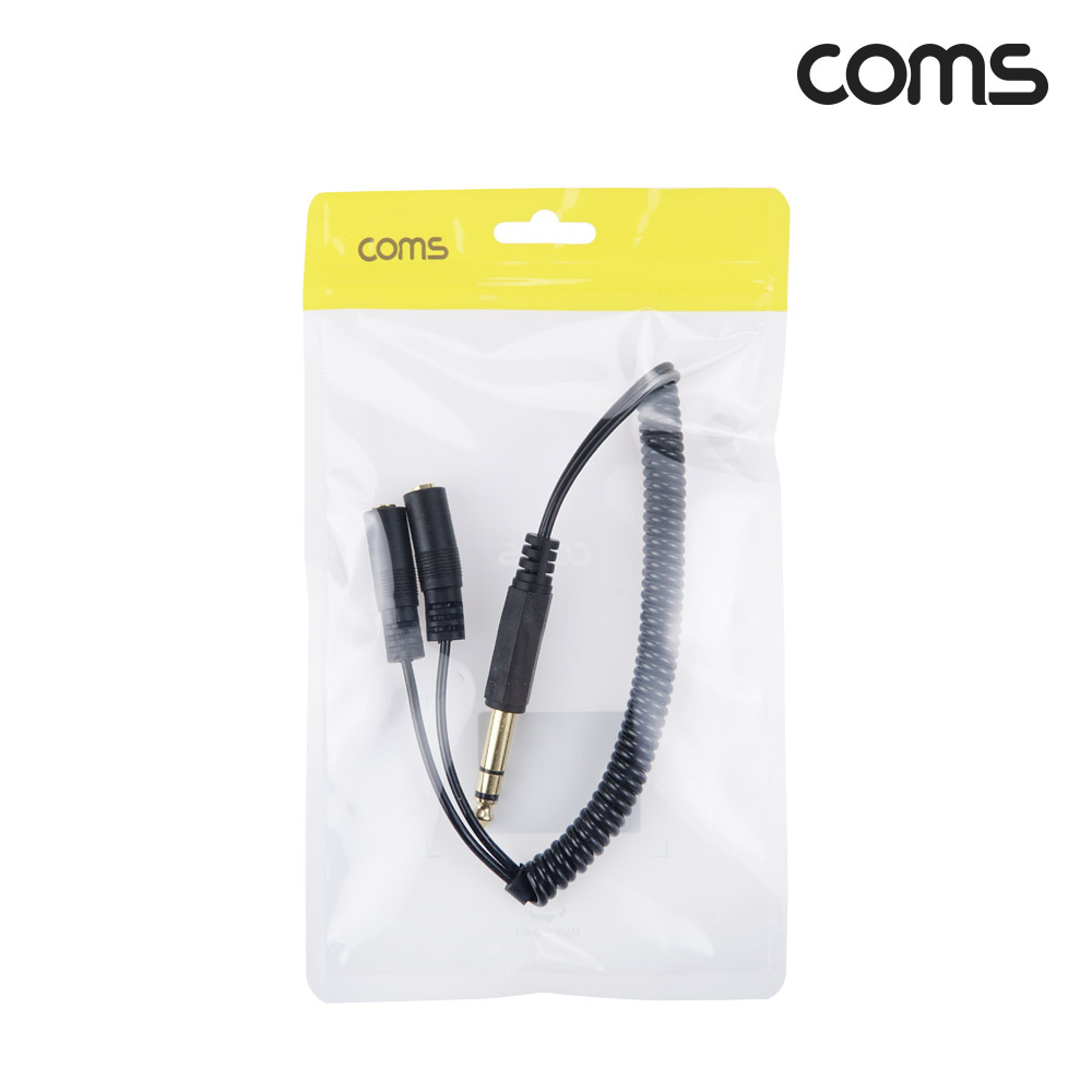 Coms AV 스프링 케이블, 3.5 (F)x2 to 6.5 Stereo 스테레오(M) 30cm~80cm, 오디오 변환, 2분배