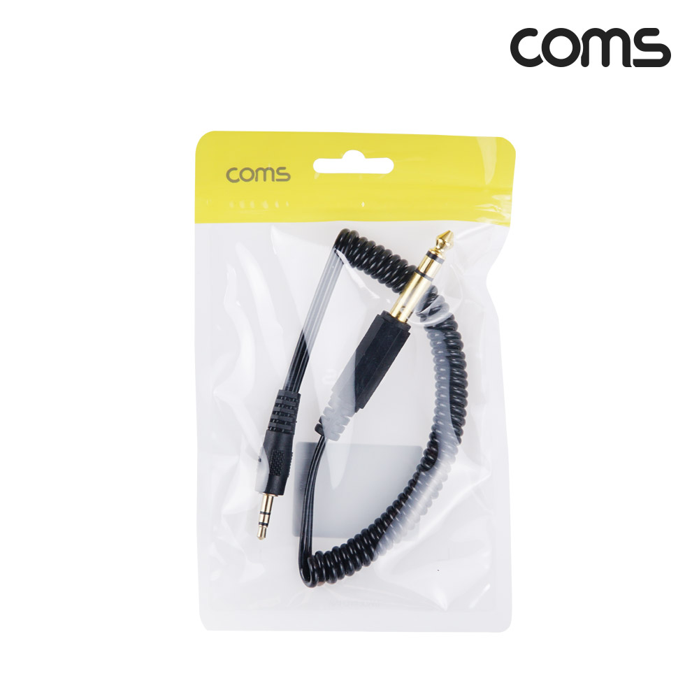 Coms AV 스프링 케이블, 3.5 Stereo 스테레오(M) to 6.5 (M) 30cm~80cm, 오디오 변환