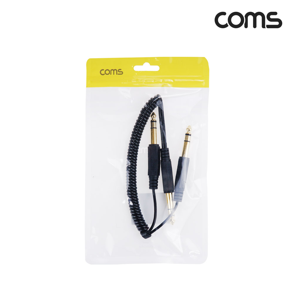 Coms AV 스프링 케이블, 6.5 Stereo 스테레오(M)x2 to 6.5 (M) 30cm~80cm, 오디오, 2분배
