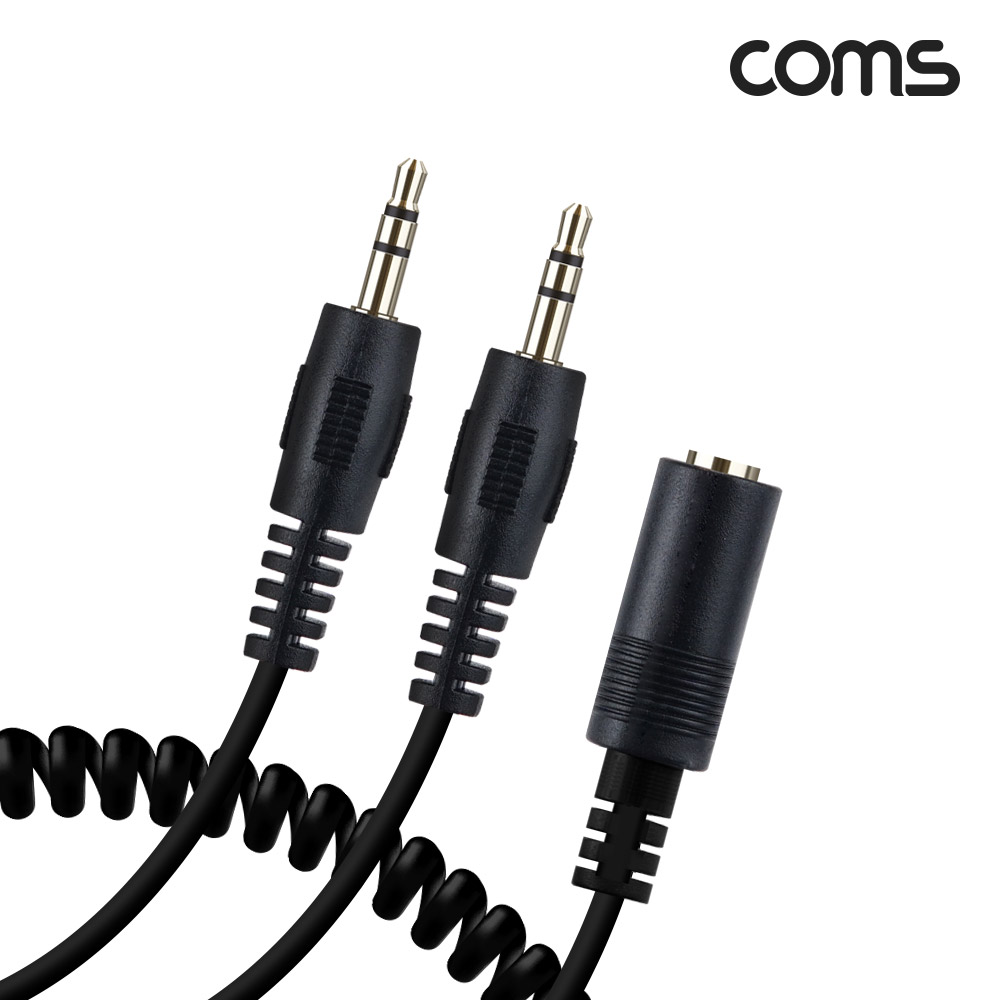 Coms AV 스프링 케이블, 3.5 Stereo 스테레오(M)x2 to 3.5 (F) 30cm~80cm, 오디오, 2분배