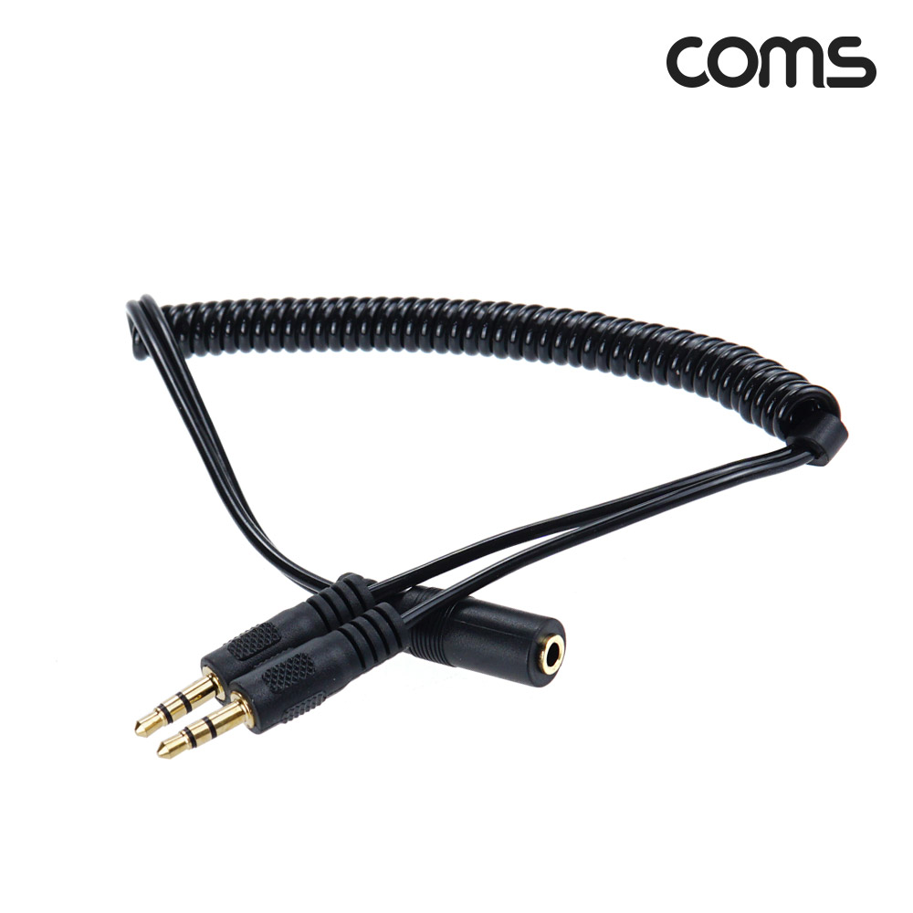Coms AV 스프링 케이블, 3.5 Stereo 스테레오(M)x2 to 3.5 (F) 30cm~80cm, 오디오, 2분배