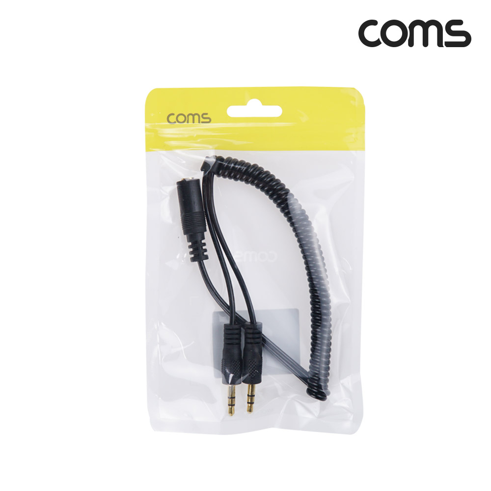 Coms AV 스프링 케이블, 3.5 Stereo 스테레오(M)x2 to 3.5 (F) 30cm~80cm, 오디오, 2분배