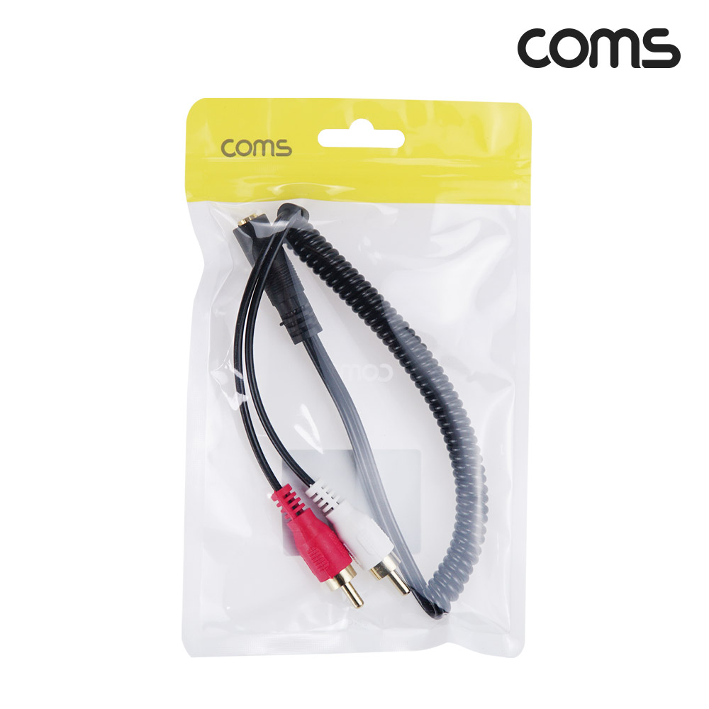 Coms AV 스프링 케이블, RCA 2선(M) to 3.5(F) 30cm~80cm, 오디오 변환, 2분배