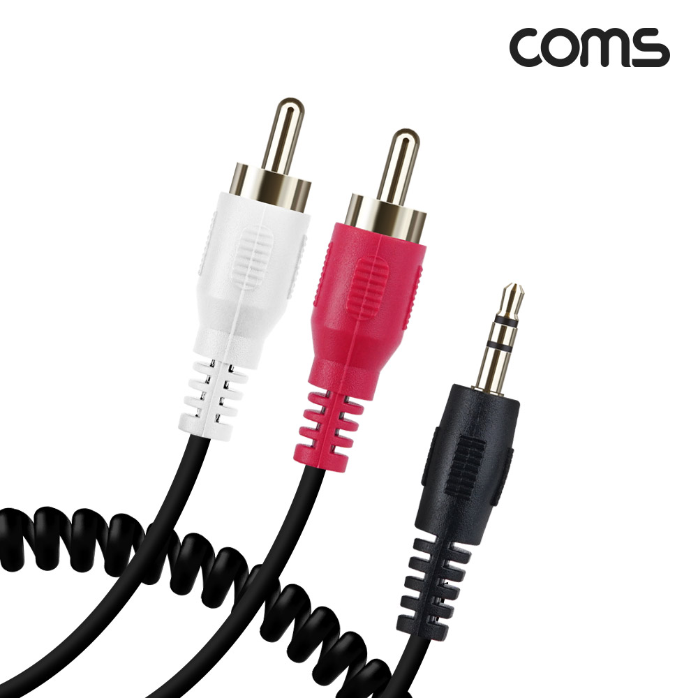 Coms AV 스프링 케이블, RCA 2선(M) to 3.5 Stereo 스테레오(M) 30cm~80cm, 오디오 변환