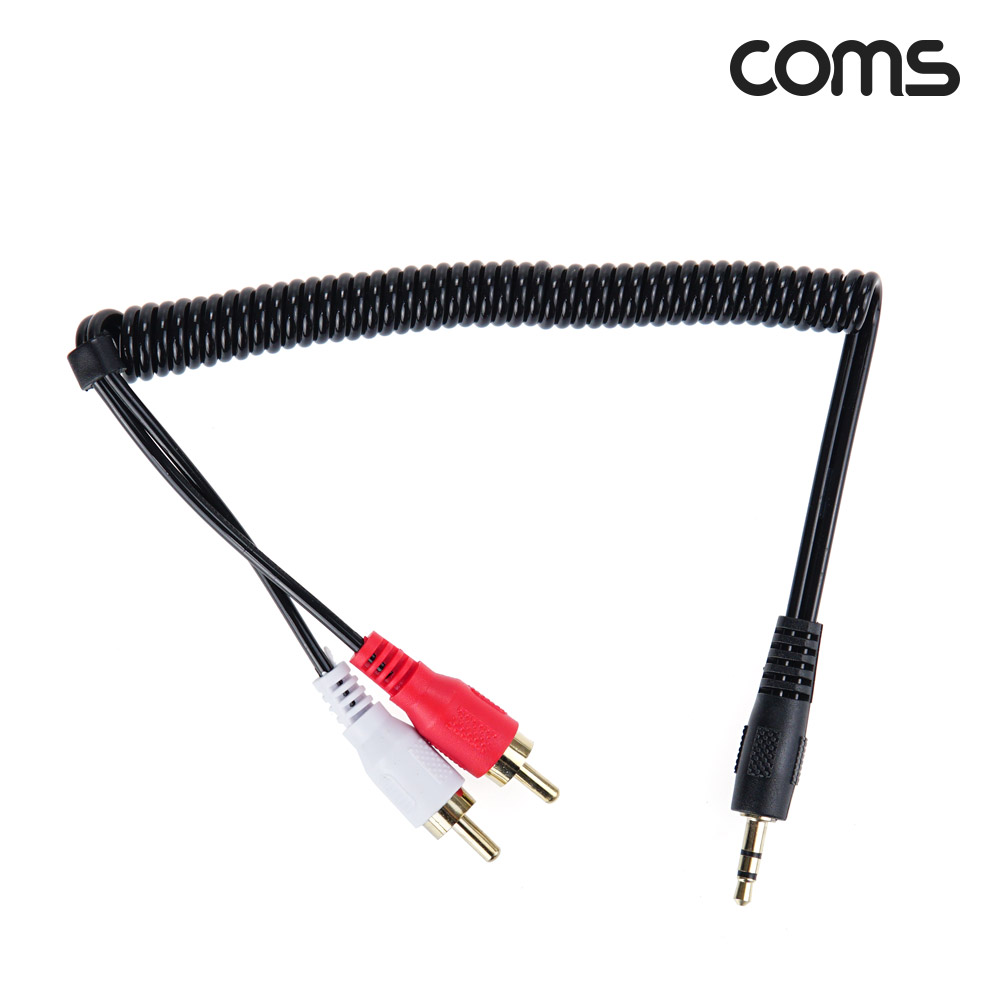 Coms AV 스프링 케이블, RCA 2선(M) to 3.5 Stereo 스테레오(M) 30cm~80cm, 오디오 변환