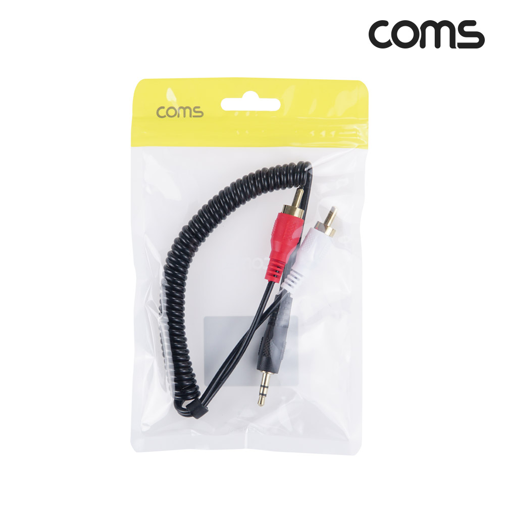 Coms AV 스프링 케이블, RCA 2선(M) to 3.5 Stereo 스테레오(M) 30cm~80cm, 오디오 변환