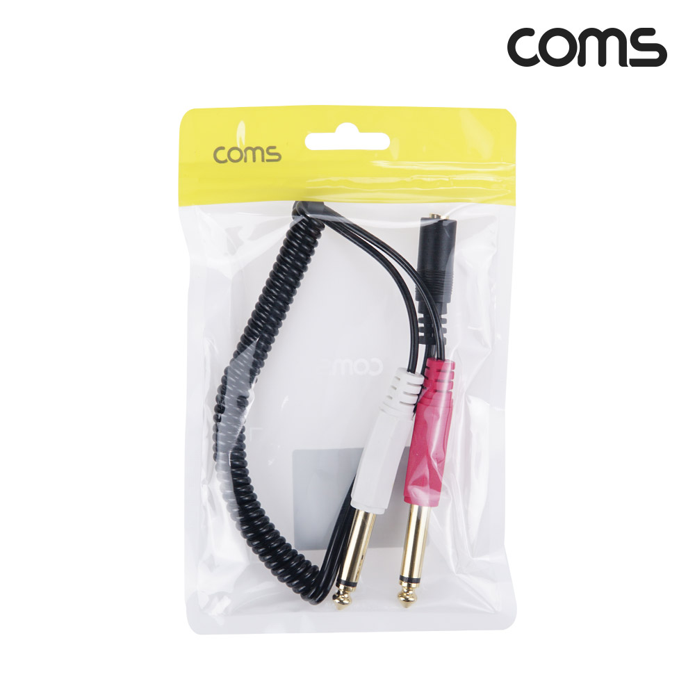 Coms AV 스프링 케이블, 3.5(F) to 6.5 Mono 모노(M)x2 30cm~80cm, 오디오 변환, 2분배