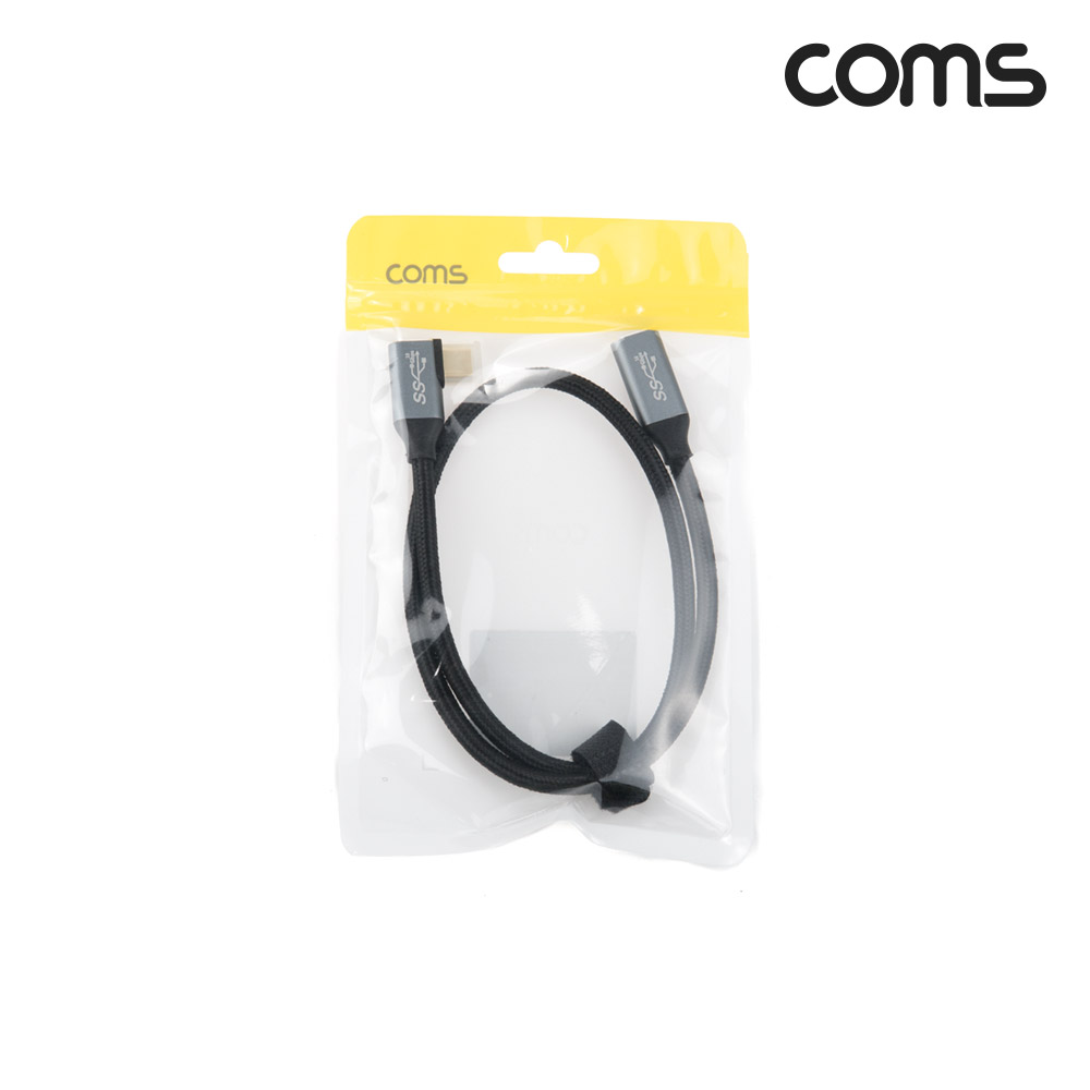 Coms USB 3.1(Type C) 연장 케이블(M/F) 50cm GEN2 10Gbps C타입 한쪽 꺾임 Metal/Black