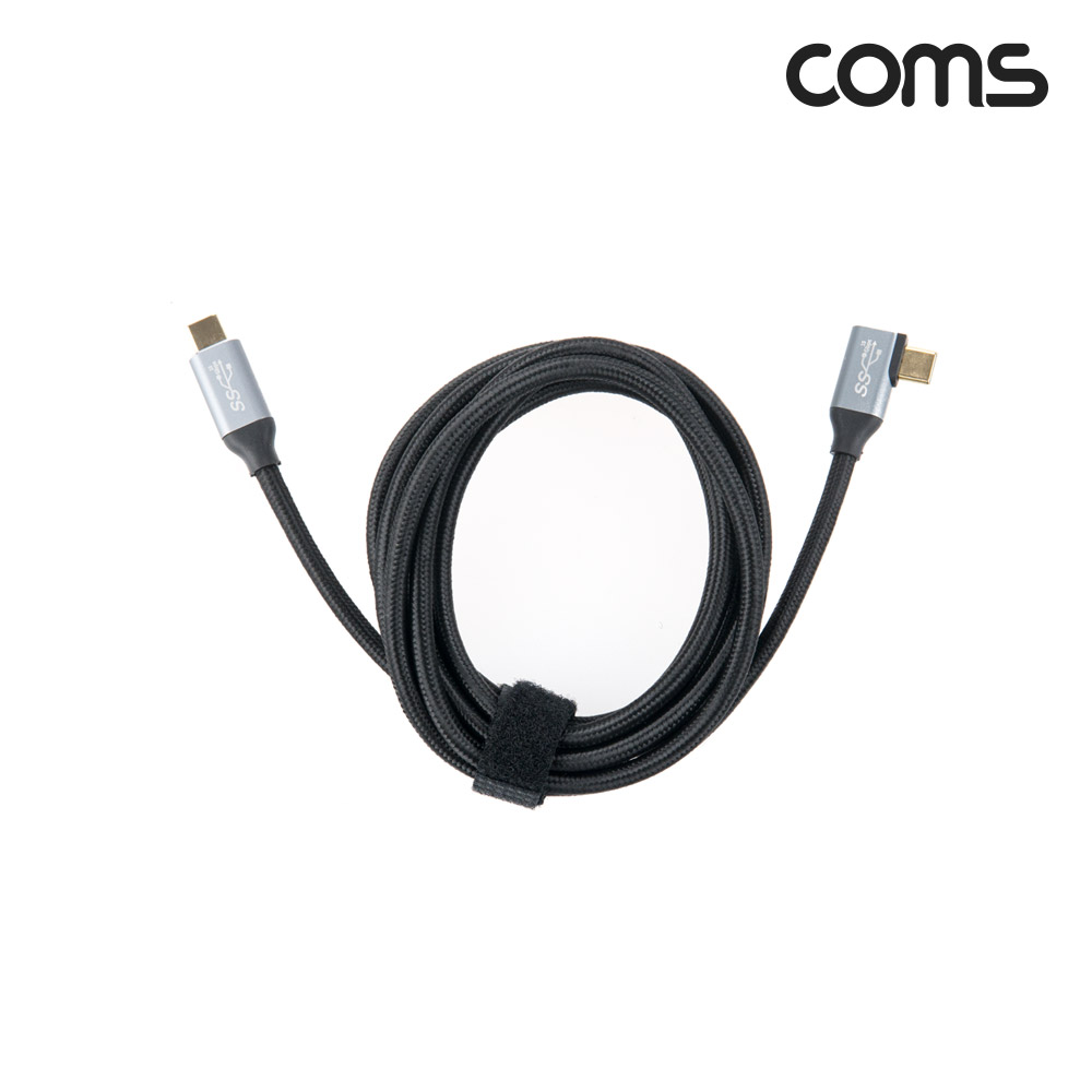 Coms USB 3.1(Type C) 케이블(M/M) 2M GEN2 10Gbps C타입 한쪽 꺾임 Metal/Black