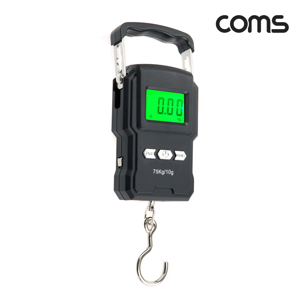 Coms 휴대용 디지털 손저울 여행 캐리어 가방 무게 측정 최대 75kg 후크 고리 미니 크레인
