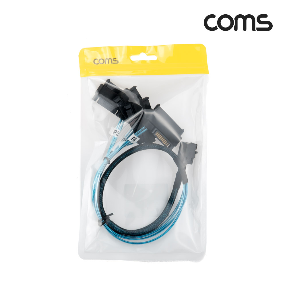 Coms Mini SAS to SAS 4분배 케이블 50cm (SFF-8643/SFF-8482x4 + SATA 15P) 서버 메인보드