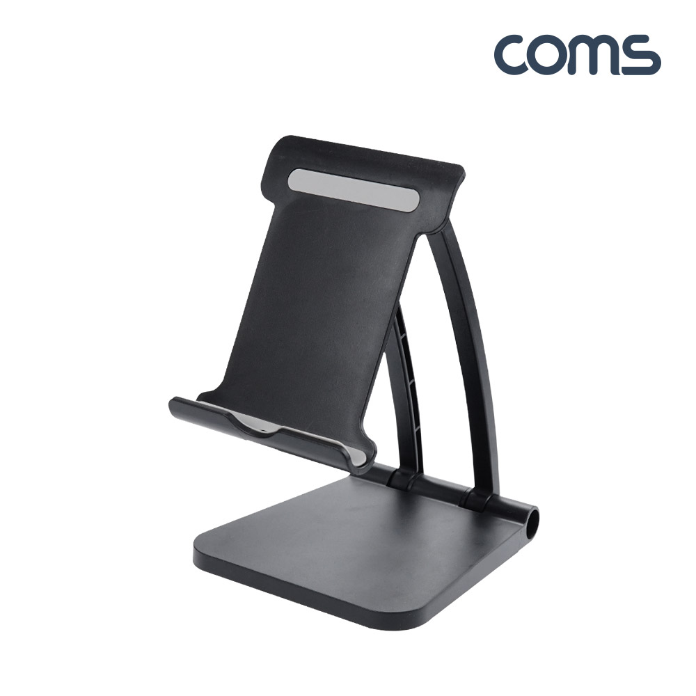 Coms 접이식 스마트폰 거치대, 태블릿 거치, 스탠드, 탁상용, 2단 각도조절, Black