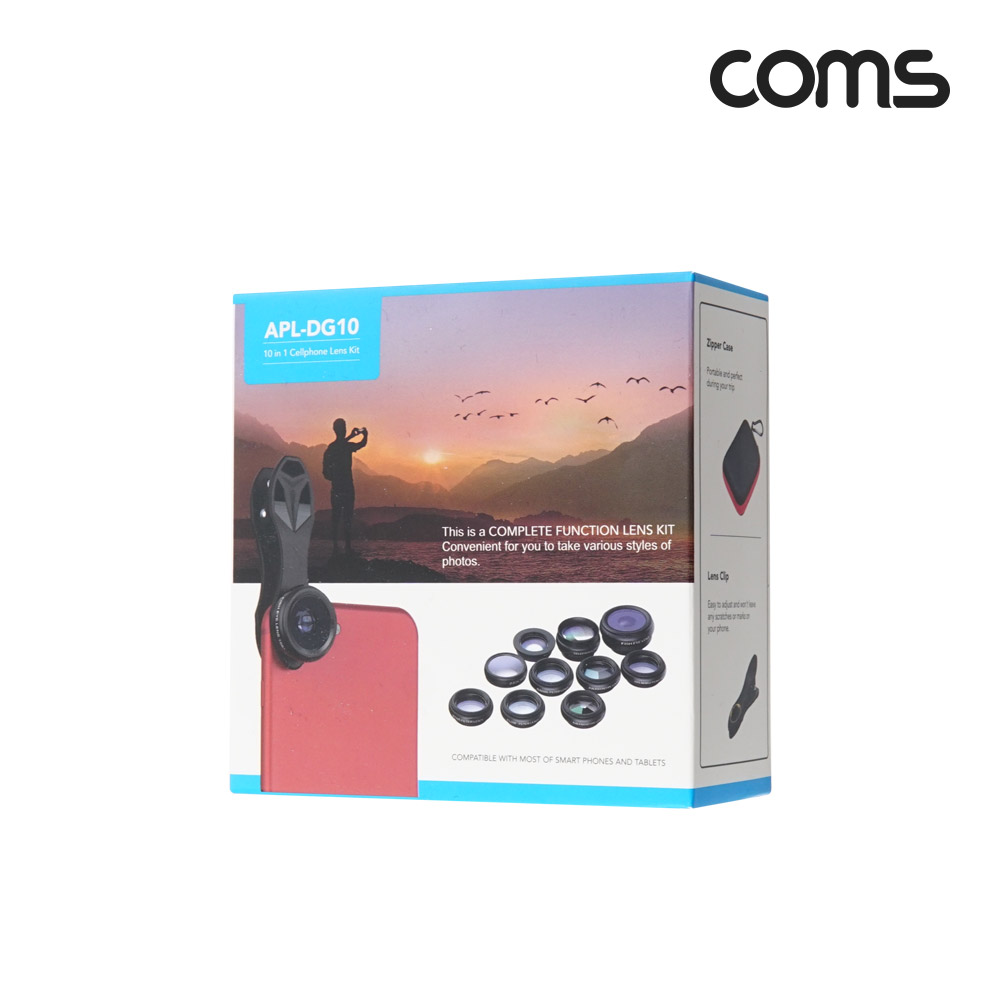 Coms 스마트폰 카메라 렌즈 키트 10 in 1, 필터, 플로, 어안, 매크로, CPL, 스타, 만화경, 방사형, 광각, 접사