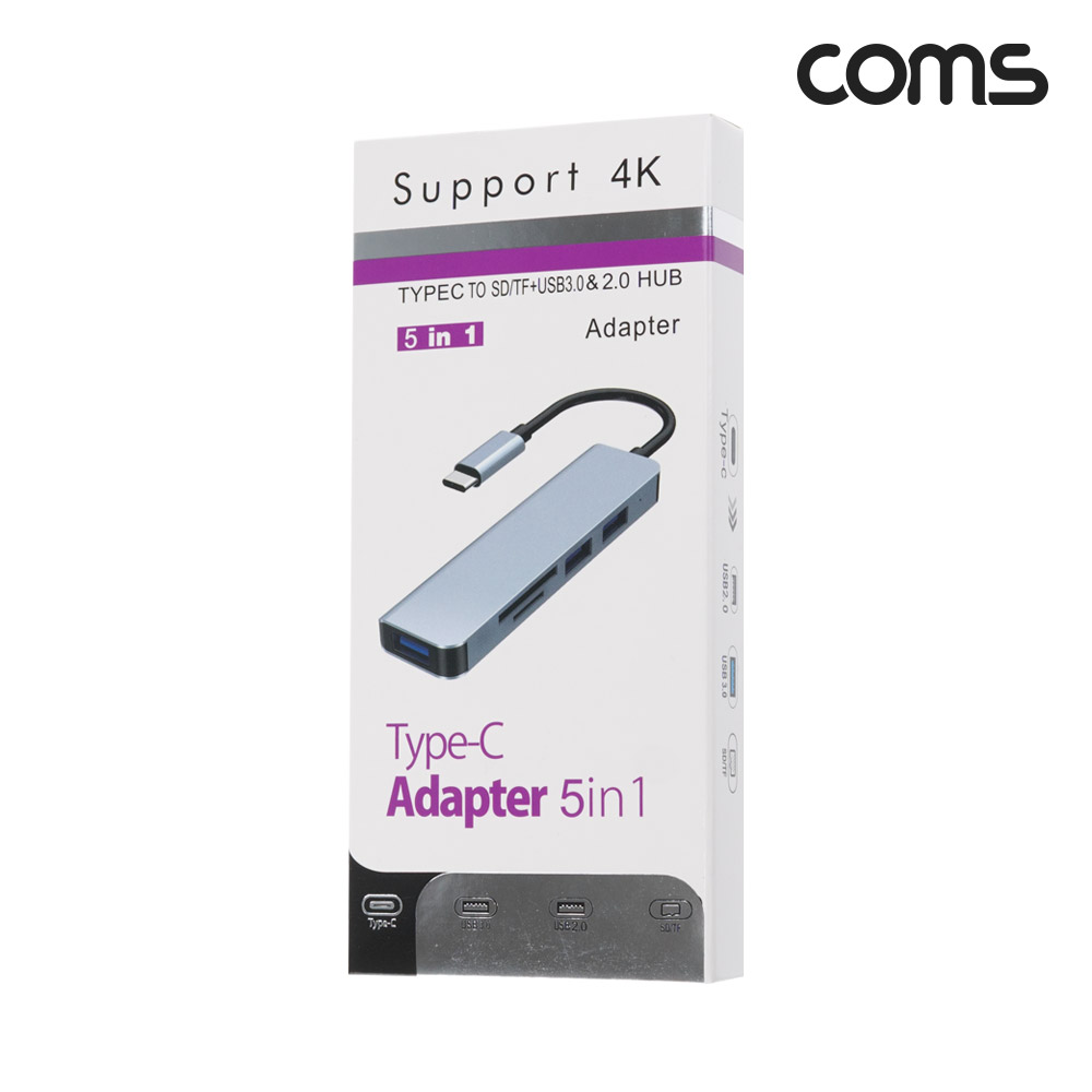 Coms USB 3.1 (Type C) 멀티 허브 5in1 USB 3.0 x 3포트 3port 외장형 카드리더기 Micro SD TF카드 SD카드 C타입