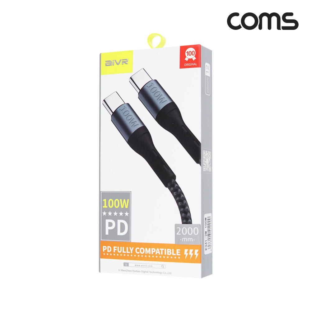 Coms USB 3.1(Type C) C to C PD 고속충전 케이블 2M 100W E-Marker 이마커 C타입 메쉬