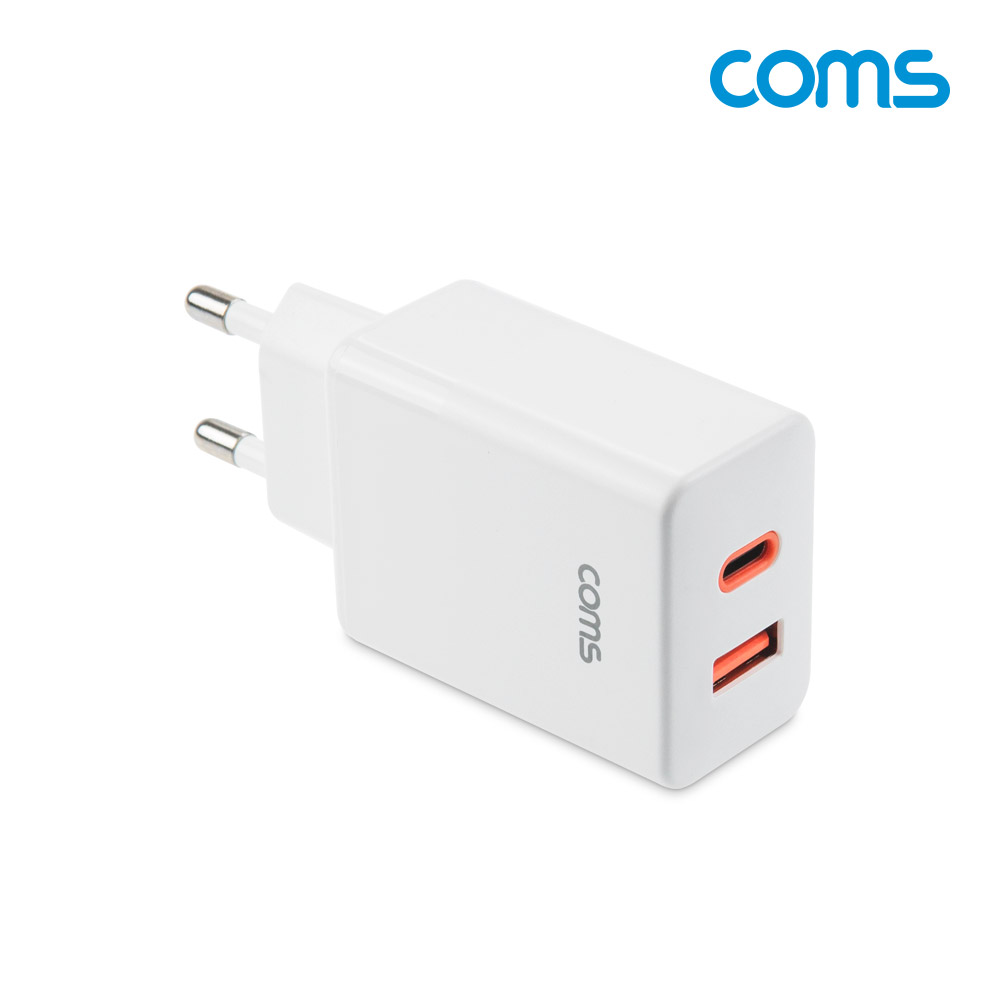 Coms 듀얼포트 초고속 충전기 33W, 2포트 2Port 멀티 어댑터, PD+QC3.0, C타입 USB 3.1 USB-C Type C, USB-A, PPS